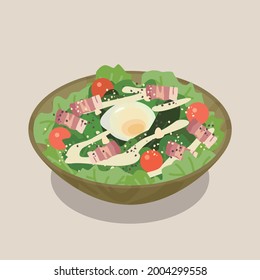 Vector illustration of Caesar salad with hot spring egg