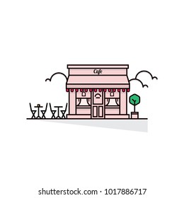 vector illustration of Cafe exterior Banner. flat design with MBE style.