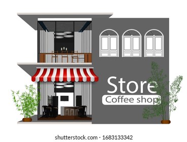 ilustración vectorial de Cafe interior Banner,personas dentro, café, barra,estilo plano de caricatura