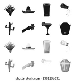 Vector illustration of cafe and Latin logo. Set of cafe and national stock vector illustration.