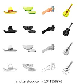 Vector illustration of cafe and Latin sign. Collection of cafe and national stock vector illustration.