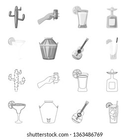 Vector illustration of cafe and Latin sign. Collection of cafe and national stock vector illustration.