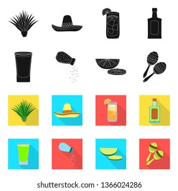 Vector illustration of cafe and Latin sign. Set of cafe and national stock vector illustration.