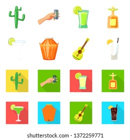 Vector illustration of cafe and Latin sign. Collection of cafe and national stock symbol for web.