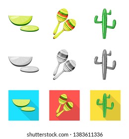 Vector illustration of cafe and Latin sign. Set of cafe and national stock vector illustration.