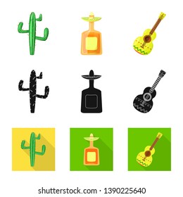 Vector illustration of cafe and Latin sign. Set of cafe and national stock symbol for web.