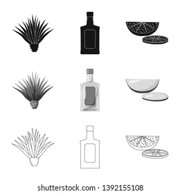 Vector illustration of cafe and Latin sign. Set of cafe and national stock symbol for web.