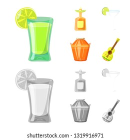Vector illustration of cafe and Latin symbol. Set of cafe and national stock symbol for web.