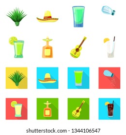 Vector illustration of cafe and Latin symbol. Set of cafe and national stock symbol for web.