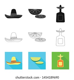 Vector illustration of cafe and Latin symbol. Set of cafe and national stock symbol for web.