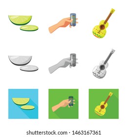 Vector illustration of cafe and Latin symbol. Set of cafe and national stock symbol for web.