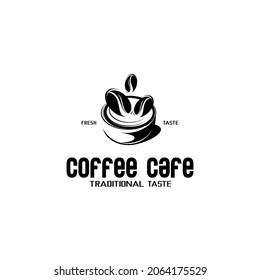 vector illustration of cafe logo, beans and coffee cup vector