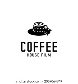 vector illustration of cafe logo, cup of coffee vector and roll film vector