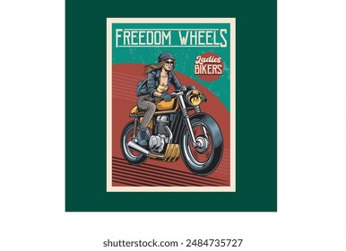 Vektorillustration von Cafe Racer Lady Rider mit Klassischer Illustration Verfügbar für Poster
