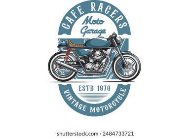 Vector Illustration of Cafe Racer Motorcycle with Vintage Illustration Available for Tshirt Design