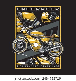 Vector Illustration of Cafe Racer Motorcycle with Vintage Illustration Available for Tshirt Design