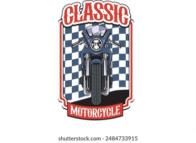 Vector Illustration of Cafe Racer Motorcycle in Front View with Vintage Illustration Available for Tshirt Design