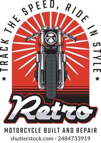 Vector Illustration of Cafe Racer Motorcycle in Front View with Vintage Illustration Available for Tshirt Design