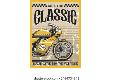 Vector Illustration of Cafe Racer Motorcycle with Vintage Illustration Available for Poster
