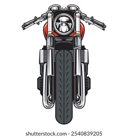 Vektorgrafik von Cafe Racer Motorrad in der Vorderansicht mit detaillierter Vintage-Illustration