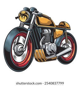 Ilustração Vetorial de Motocicletas Cafe Racer em Vista Lateral com Ilustração Detalhada Vintage