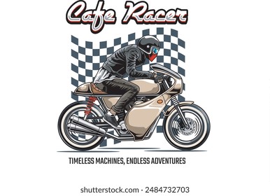 Vector Illustration of Cafe Racer Rider with Vintage Illustration Available for Tshirt Design