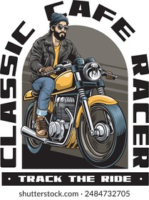 Vector Illustration of Cafe Racer Rider with Vintage Illustration Available for Tshirt Design