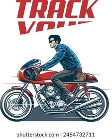 Vector Illustration of Cafe Racer Rider with Vintage Illustration Available for Tshirt Design