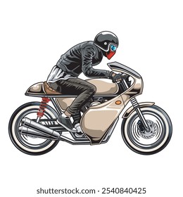 Ilustração vetorial de Cafe Racer Rider com ilustração detalhada Vintage