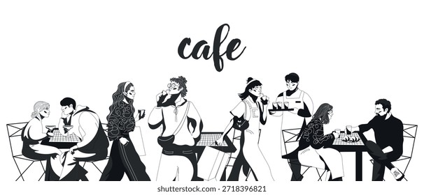 Ilustración vectorial. Cafetería, restaurante. Fondo, portada, postal. Diseño moderno.
