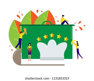 Vector illustration for cafe, restaurant or hotel. Little people cooking.