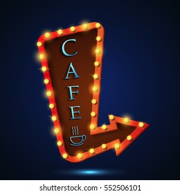 Vector illustration of Cafe Signboard retro style with lamps