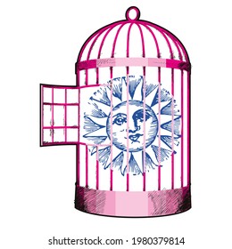 vector illustration of a cage containing the sun. Design for t-shirts or stickers.