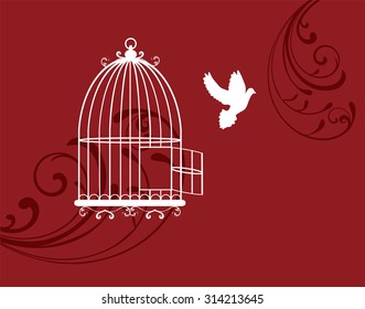 vector illustration of a cage open with dove flying