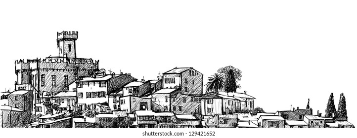 Vector illustration of Cagnes sur Mer: the largest suburb of the city of Nice in France