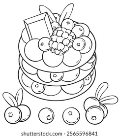 vector illustration of a cake with berries. coloring book