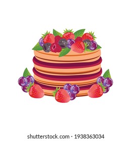 Ilustración vectorial del pastel con berry. Perfecto para tarjetas, invitaciones a fiestas, afiches, pegatinas, ropa.