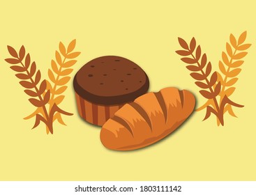 ilustración vectorial del pastel y del bollo marrón con signo de trigo