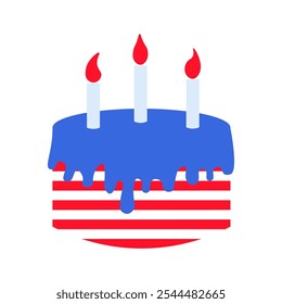 Vector illustration of a cake with burning candles from the collection of American flag-themed icons. A celebration of American culture and identity. Independence Day celebrations, a decorative