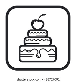 vector illustration of a cake with cherries and cream line icon black and white
