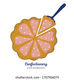 Vector illustration of cake colored line. Beautiful cutlery element also can be used as dessert icon element.