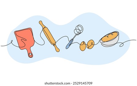 Vector illustration of cake cooking equipment. Modern flat in continuous line style.