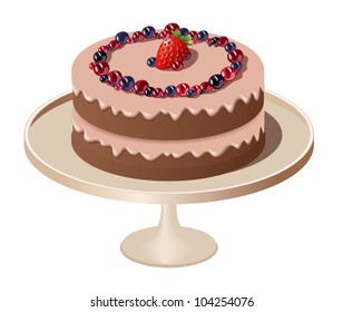 Vector illustration of cake with cream and berries