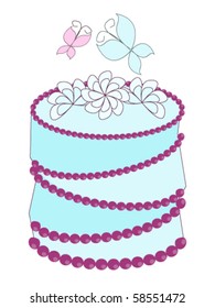 Vector illustration of cake with cream and cherries