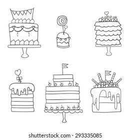 Vector illustration of cake and cupcake. Ideal for wedding invitations and save the date invitations and party.