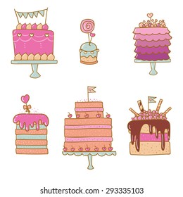 Vector illustration of cake and cupcake. Ideal for wedding invitations and save the date invitations and party.