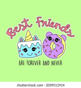 VECTOR ILLUSTRATION OF A CAKE AND A DONUT WITH SPRINKLES, SLOGAN PRINT