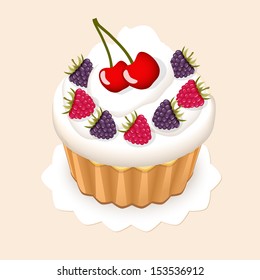 vector illustration cake with fruit-eps10