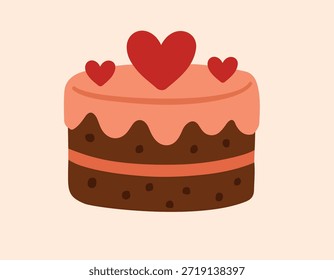 Vector illustration. Cake with hearts. Valentine's Day. Vector dessert.