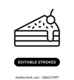 Vector illustration of cake icon or logo. Use black color and line design style. Editable strokes